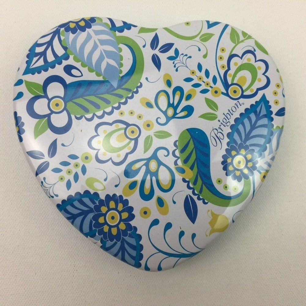 Brighton Green Blue Paisley Floral Print Mini Heart Tin